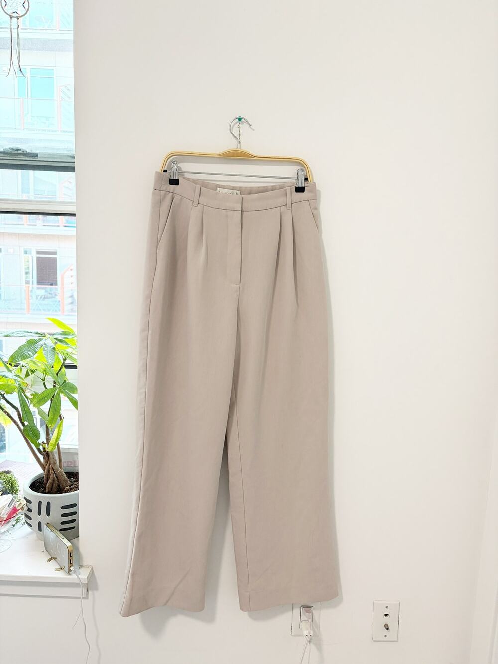 Abercrombie & Fitch Cream Sloane Wide Leg Pleated Trouser Pants Size 12